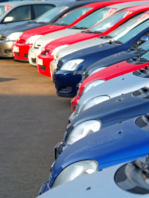 cars lined up in a lot